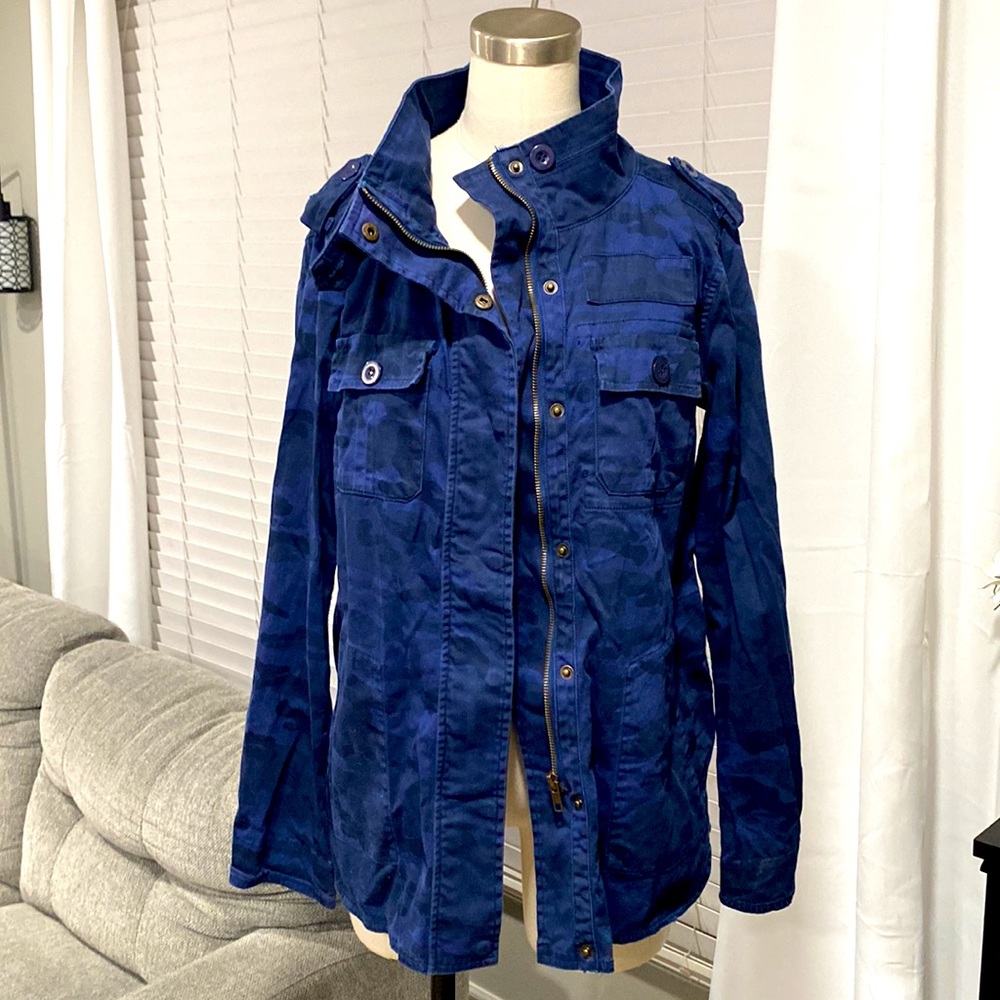 KERSH Evereve Blue Military Camouflage Safari Utility Jacket MEDIUM